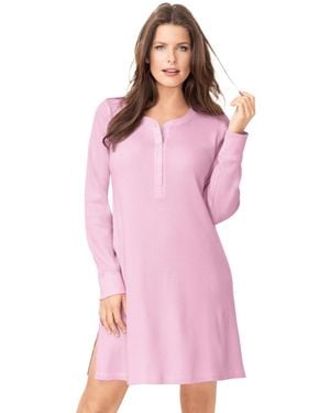 Dreams & Co. Plus Size Thermal Henley Sleepshirt - Pink