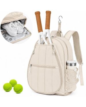 Peneyon Quilted Tennis Sports Backpack With Racket Holder Wet Pocket Shoe Compartment - White