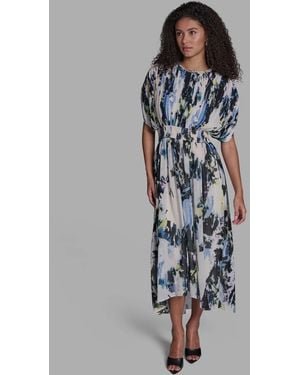 BCBGMAXAZRIA Abstract Print Crewneck Cape Maxi Dress - Blue