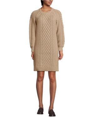 Lands' End Cotton Blend Cable Crew Neck Sweater Dress - Natural