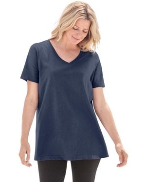 Woman Within Plus Size Perfect Short-sleeve V-neck Tee - Blue