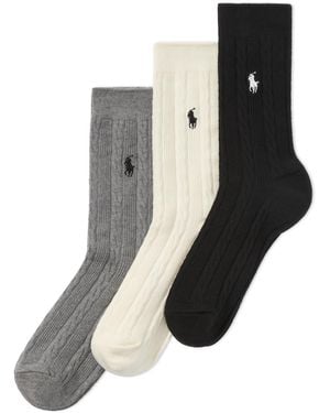 Polo Ralph Lauren 3-pk. Cable-knit Crew Socks - Gray
