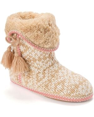 Dearfoams Becky Knit Bootie Slippers - Natural