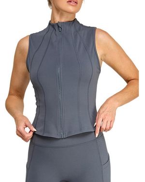 Badgley Mischka Sleeveless Full Zipped Princess Line Tank - Blue