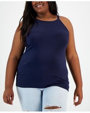 Aveto Trendy Plus Size Halter Tank Top - Blue