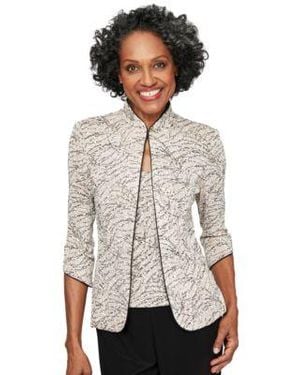 Alex Evenings Printed Jacket Top Set - White