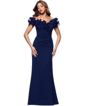 Xscape Ruffled-off-the-shoulder Crepe Gown - Blue