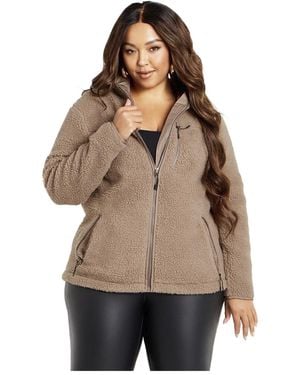Avenue Plus Size Kyla Fleece Zip Front Jacket - Brown
