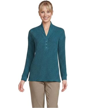 Lands' End Long Sleeve Waffle Shawl Collar Henley - Blue
