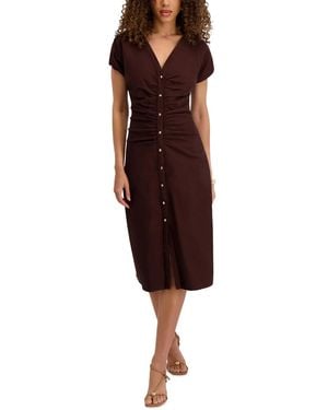 Kensie V-neck Short-sleeve Midi Shirt Dress - Red