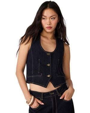 Steve Madden Fontana Denim Cropped Scoop Neck Vest - Black