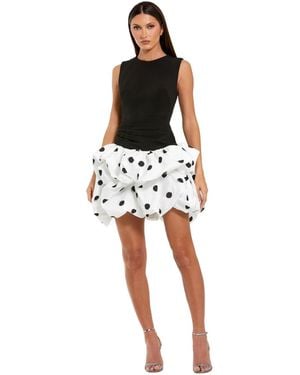 Mac Duggal Sleeveless Crepe Mini Dress With Polka Dot Skirt - Black