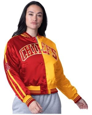Starter Red/gold Kansas City Chiefs Zone Blitz Cropped Full-snap Satin Jacket - Orange
