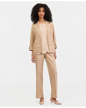 Kasper Linen Blend Open Front Blazer Crocheted Top Linen Blend Pull On Pants - Natural