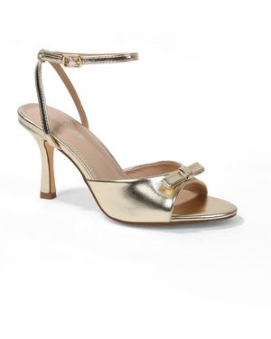 BERNESS Farida Bow Accent Ankle Strap Heeled Sandals - Metallic