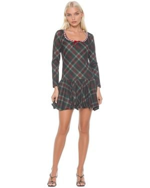 Alexia Admor Rach Plaid Scoop Neck Lace Insert Detail With Bow Dress - Gray