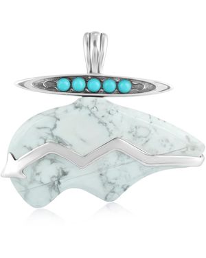 American West Jewelry Sterling Silver White Howlite And Sleeping Beauty Turquoise Bear Pendant Enhancer - Blue