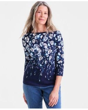 Style & Co. Style Co Pima Cotton 3 4 Sleeve Boat Neck Top Macys Exclusive - Blue