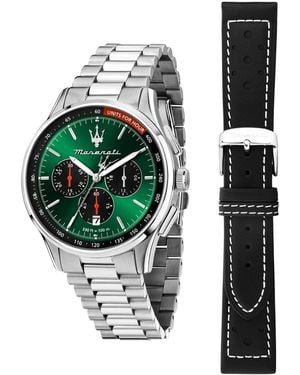 Maserati Chronograph Stainless Steel And Black Leather Interchangeable Watch Set - White