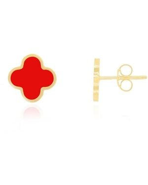 The Lovery Small Clover Stud Earrings 14k Gold - Red