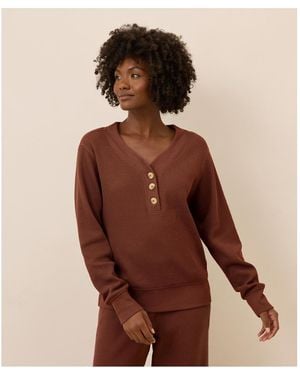 Pact Thermal Waffle Henley Pullover - Brown