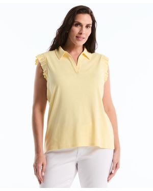 Rafaella Plus Size Ruffle Sleeveless Collared Polo T-shirt - Yellow