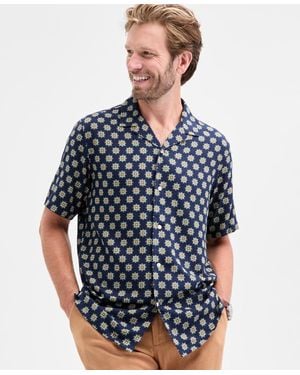 Club Room Medallion-print Camp Collar Short-sleeve Shirt - Blue