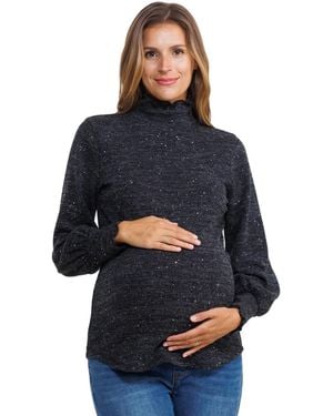 Hello Miss Maternity Shimmer Long Sleeve Mock Neck Top - Blue