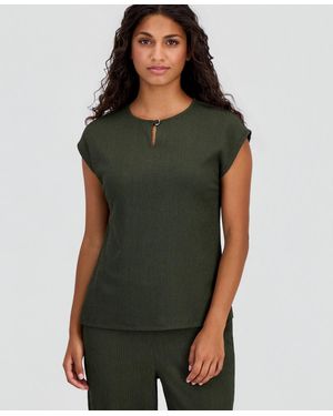 Anne Klein Essentials Petite Keyhole Neck Top - Green
