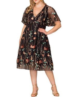 Kiyonna Plus Size Sonnet Embroidered Cocktail Dress - Black