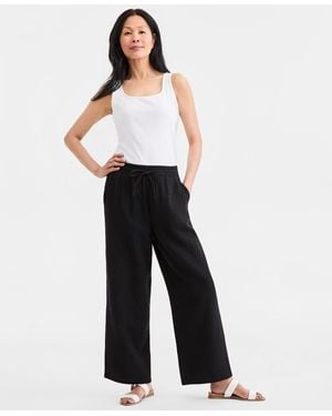 Style & Co. Petite Cotton Gauze Wide-leg Pull-on Pants - White
