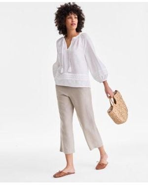 Charter Club 100 Linen Solid Cropped Pull On Pants Created For Macys - Blue