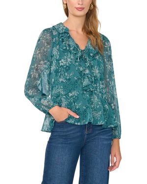 Vince Camuto Floral V-neck Flutter-sleeve Blouse - Blue