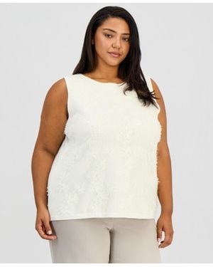 Anne Klein Plus Size Floral Applique Tank Top - White