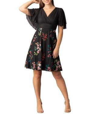 Kiyonna Lillian Embroidered Mesh Midi Cocktail Dress - Black