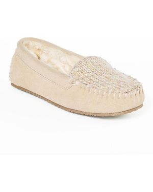Minnetonka Cosi Venetian Suede Sparkle Knit Slippers - Natural