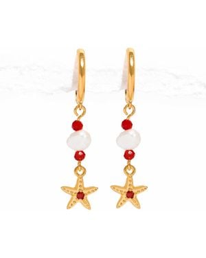 Girls Crew Crystal Starfish Beaded Dangle Hoop Earrings - White