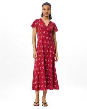 Whistles Floral A-line V-neck Midi Dress - Red