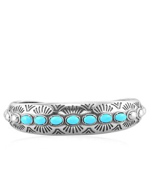 American West Jewelry Sterling Silver Sleeping Beauty Turquoise Gemstone Textured Cuff Bracelet - Blue