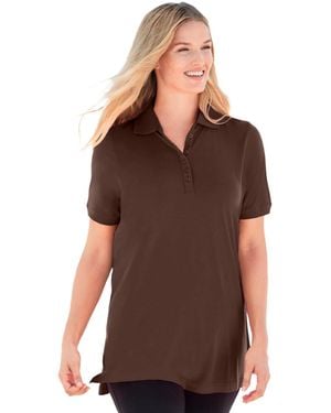 Woman Within Within Perfect Short-sleeve Polo Shirt - Brown