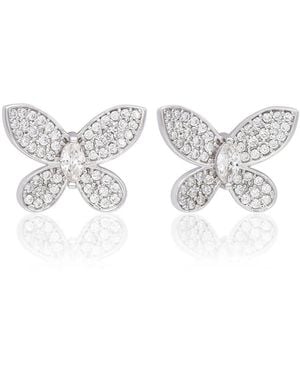 SUZY LEVIAN NEW YORK Sterling Silver Pave Cubic Zirconia Butterfly Stud Earrings - Metallic