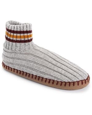 Muk Luks Contrast Stripe Rib Cuff Bootie Slippers - White
