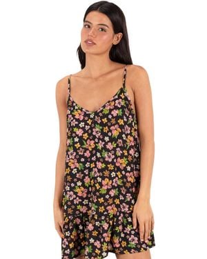 Hurley Hibiscus Dream V-neck Mini Swim Dress - Black