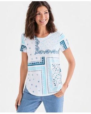 Style & Co. Style Co Printed Short Sleeve Crewneck T Shirt Macys Exclusive - Blue