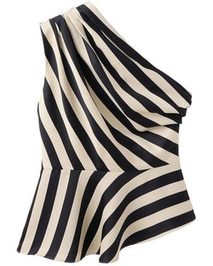 Mango One Shoulder Striped Sleeveless Top - Black