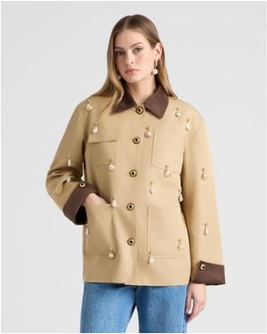 NVLT Sueded Trims And Pearl Charms Jacket - Natural