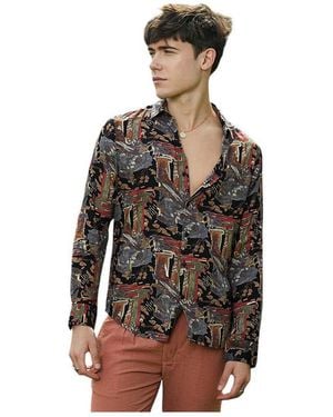 Campus Sutra Impressionistic Foliage Shirt - Black