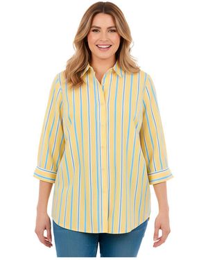 Woman Within Within Perfect Three Quarter Sleeve Shirt - White