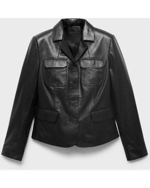 Mango Leather Pockets Blazer - Black