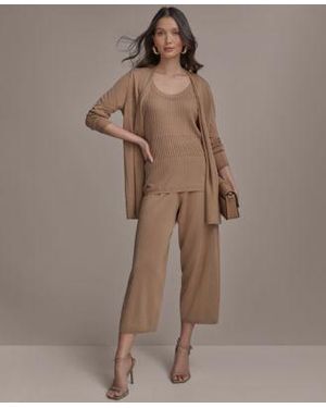 Donna Karan Open Front Cardigan Sweater Ribbed Sweater Tank Pull On Pants - Brown